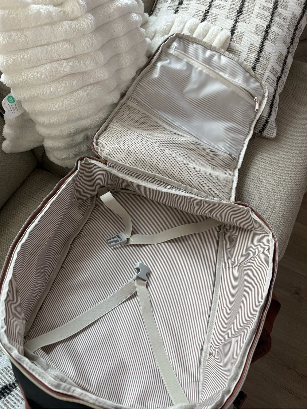Black and Brown Men's Backpack with Gold Hardware